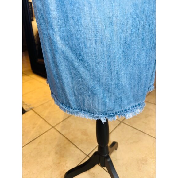 Boston Proper Denim L Blue Off-Shoulder Denim Ruffled Bell Sleeve Dress Cowgirl - Picture 10 of 11